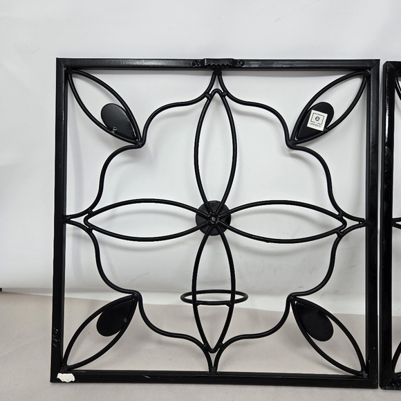 Elements Set Of 2 Wall Decor Candle Holders Black Metal Flower Design & Stones - Picture 11 of 14